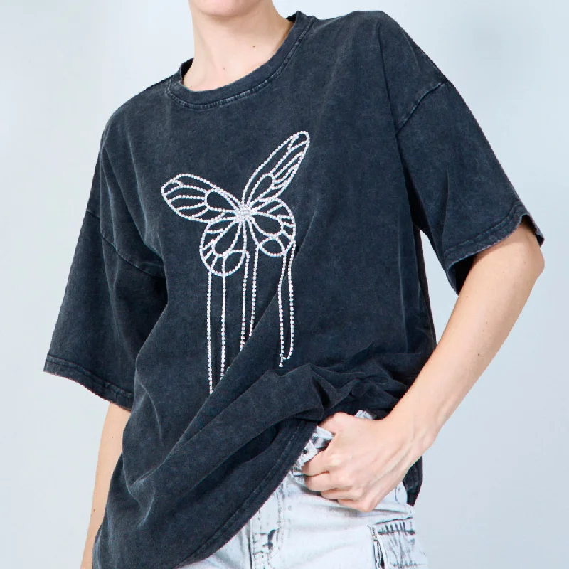 Trendy t-shirt with embellished butterfly design wholesale