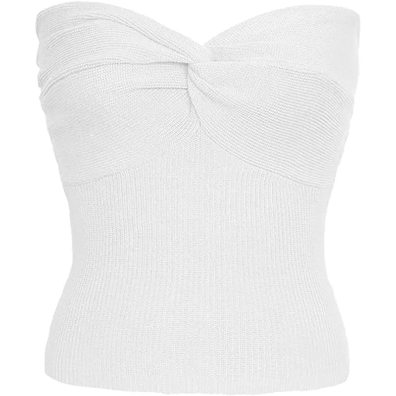 Twist Tube Sexy Strapless Corset Off-Shoulder Cute Y2k Cropped Knit T-shirt