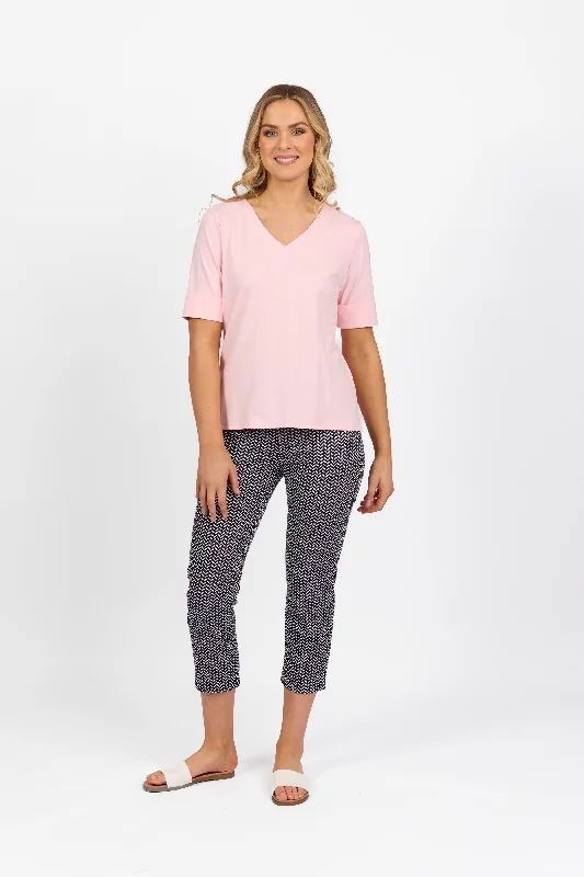 Vassalli V Neck S/S Top - Light Pink