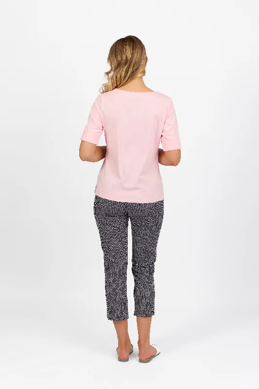 Vassalli V Neck S/S Top - Light Pink