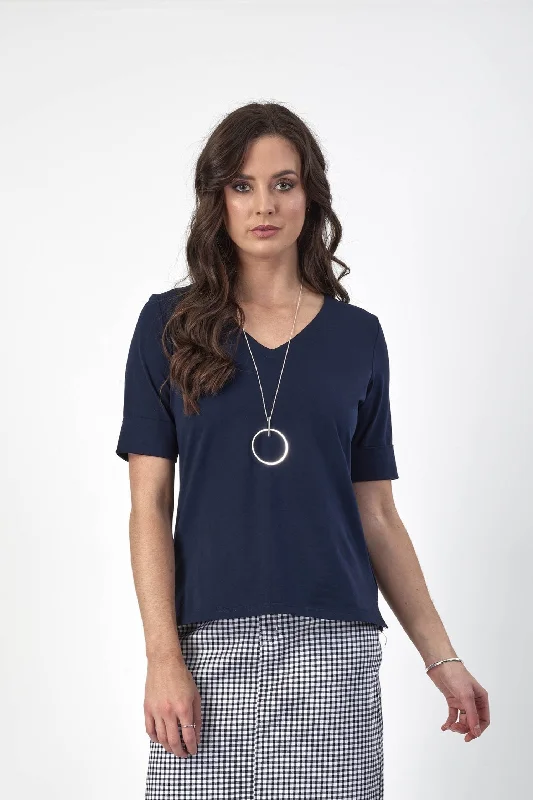 Vassalli V Neck S/S Top - Navy