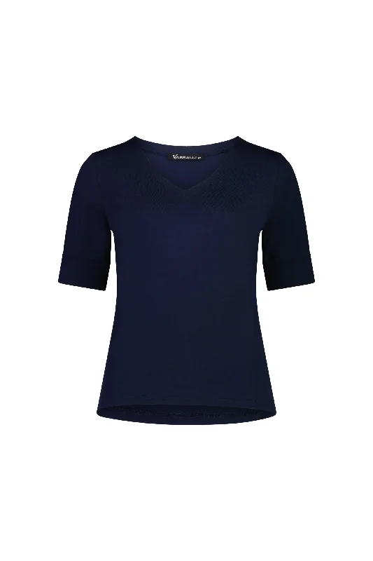 Vassalli V Neck S/S Top - Navy