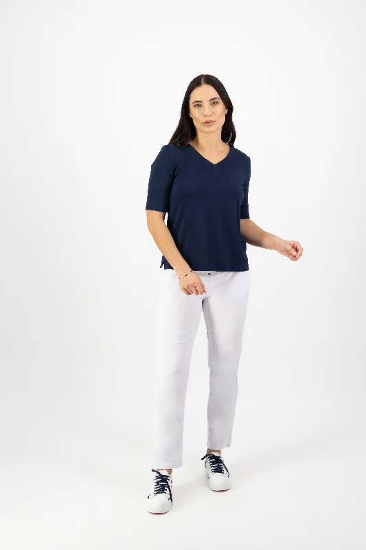 Vassalli V Neck S/S Top - Navy