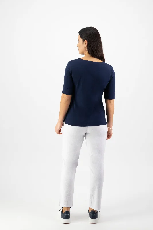 Vassalli V Neck S/S Top - Navy