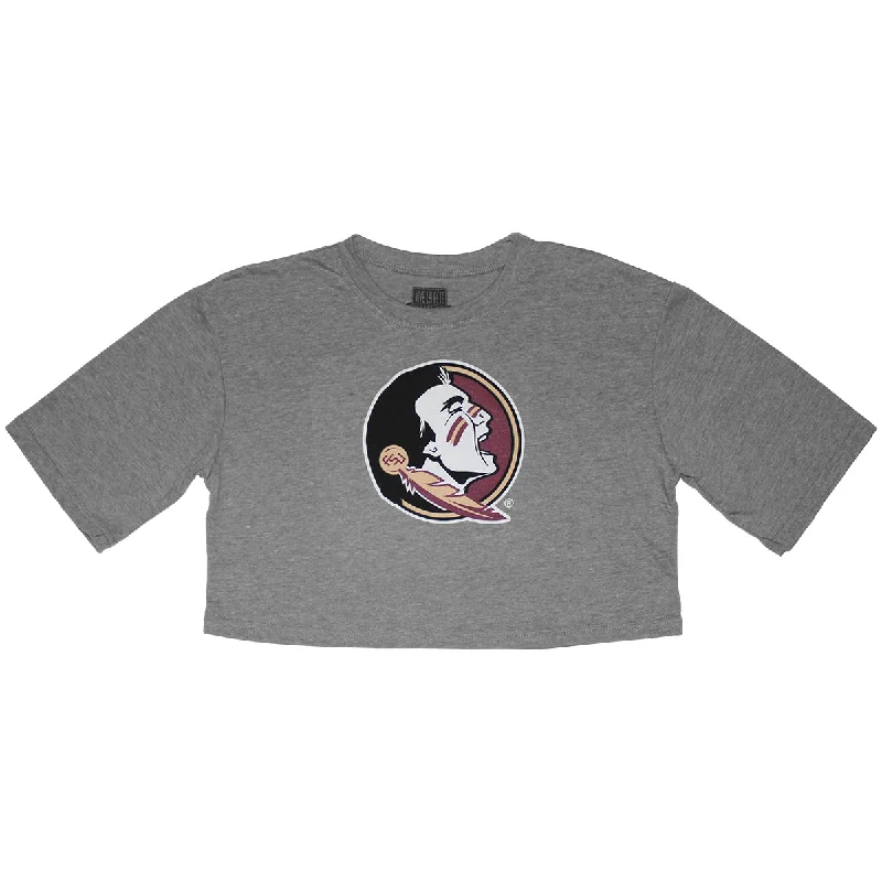 Vive La Fete Youth Girl's Seminole Logo Crop Short Sleeve T-shirt - Heather Grey