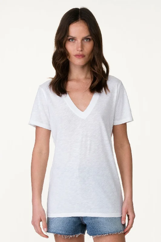 White Sheer Slub V Neck Tee