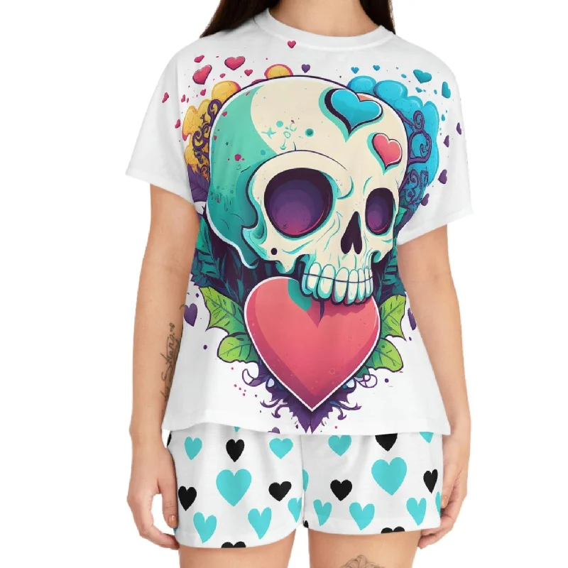 Women's Skull Hearts Shorts & Top Pajama Set