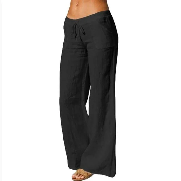 FashionSierra - Women's Summer Linen Wide Leg Yoga Pants Elastic Waist Drawstring Pants