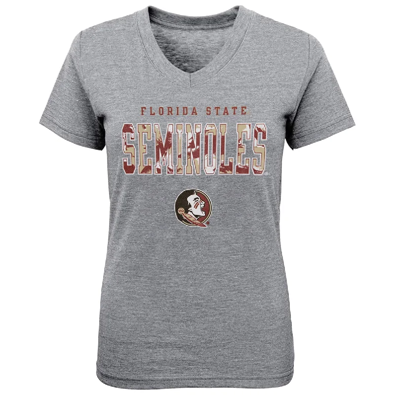 Outerstuff Youth Girl's Florida State Seminoles/Seminole Logo Design Short Sleeve Tri-blend T-shirt - Heather Grey