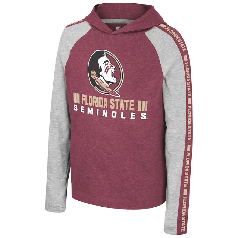 Colosseum Youth  Seminole Logo/Florida State Seminoles Long Sleeve Hooded T-shirt - Garnet/Grey