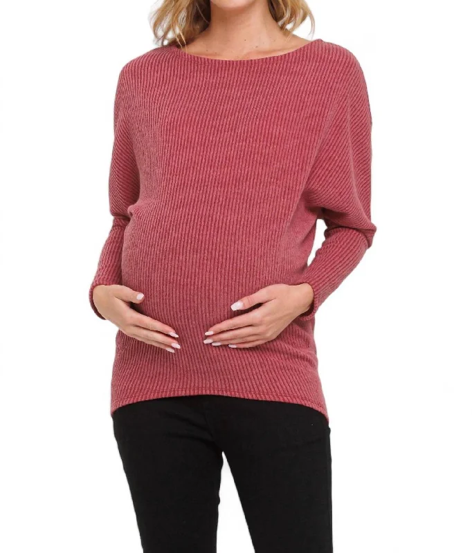 Rib Knit Boat Neck Maternity Top In Red Sporty sweaters