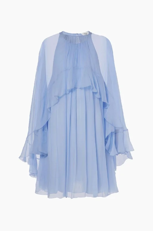 Chloé Ruffled Silk Mini Dress - Idyllic Blue Satin mini dresses
