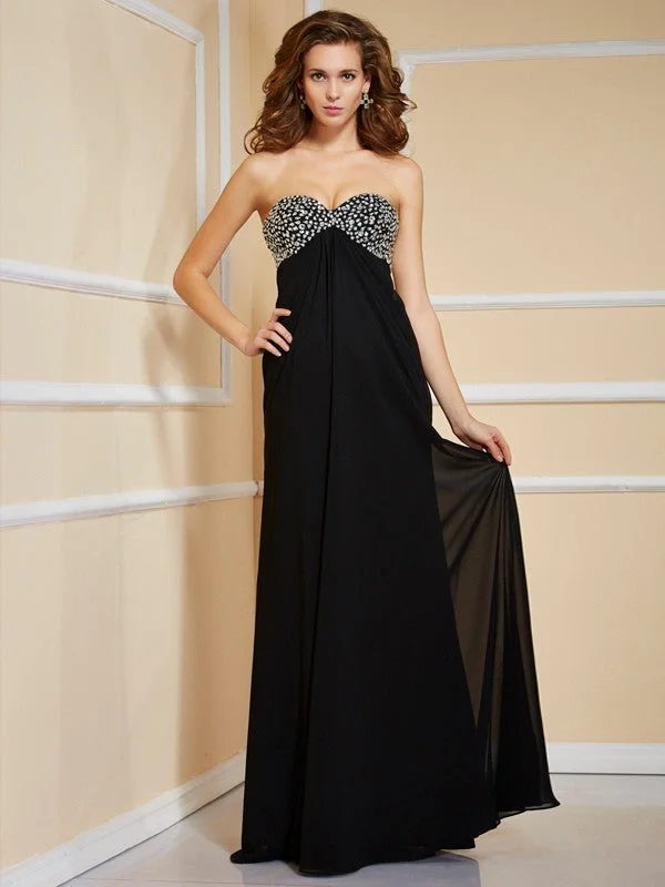 Sheath/Column Sweetheart Sleeveless Ruffles Beading Long Chiffon Dresses Discounted maxi dresses