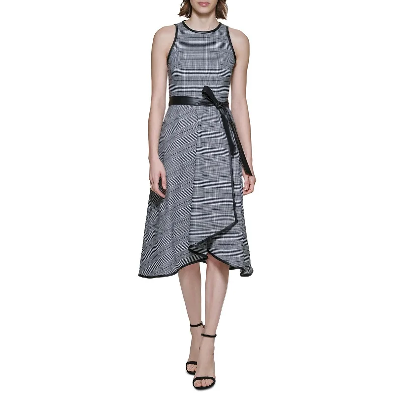 DKNY Womens Faux Leather Trim Midi Wrap Dress Summer party midi dresses
