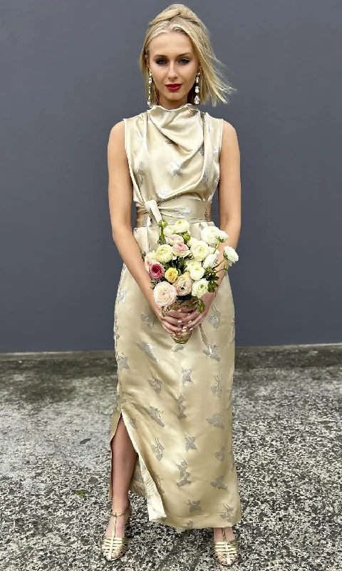 hoss Veronica Cowl Maxi -  Silk Cream Skirt with Slits