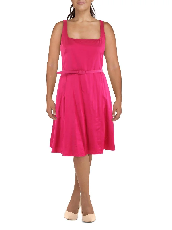 Womens Crinkled Midi Fit & Flare Dress Stylish Pleated Skirt